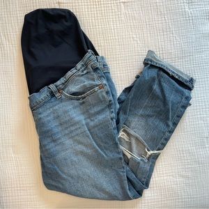 Distressed cropped maternity jeans